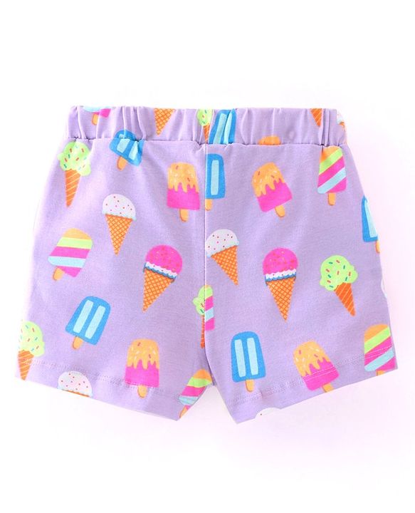 Babyhug Single Jersey Knit Mid Thigh Length Shorts Ice Cream Print - Purple