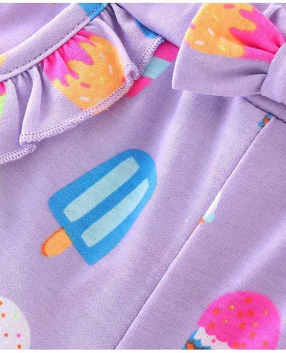 Babyhug Single Jersey Knit Mid Thigh Length Shorts Ice Cream Print - Purple