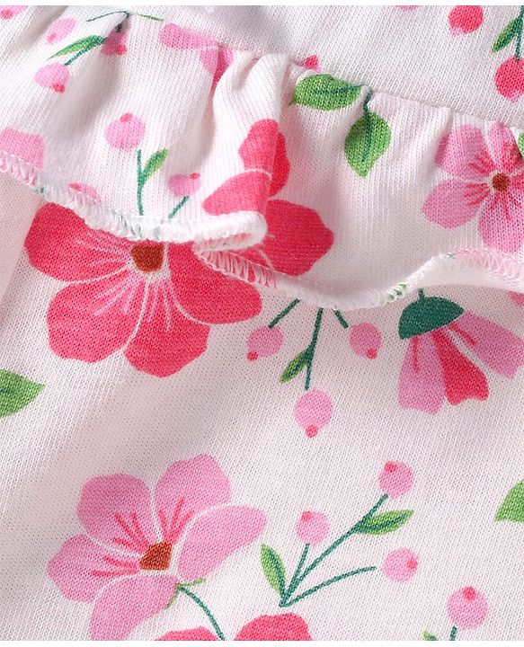 Babyhug Single Jersey Mid Thigh Length Shorts With Floral Print - White