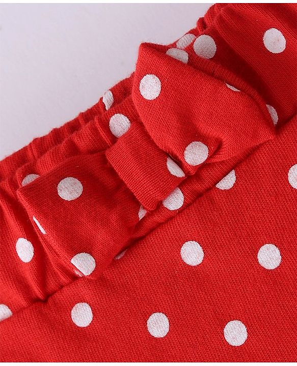 Babyhug Single Jersey Knit Mid Thigh Polka Dots Printed Layered Skirt - Red