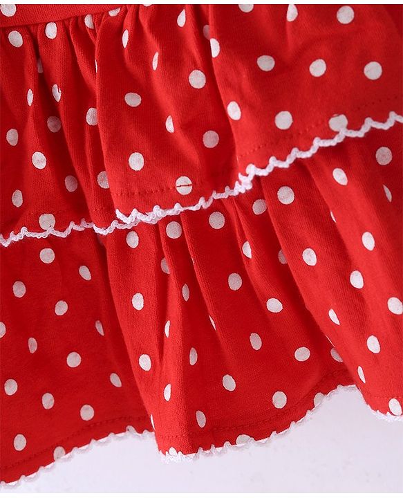 Babyhug Single Jersey Knit Mid Thigh Polka Dots Printed Layered Skirt - Red