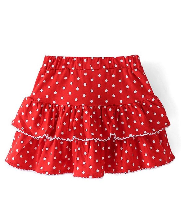 Babyhug Single Jersey Knit Mid Thigh Polka Dots Printed Layered Skirt - Red
