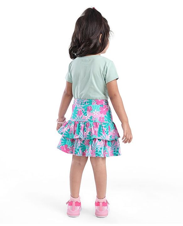 Babyhug Single Jersey Knit Mid Thigh Length Skirt with Floral Print - Pink