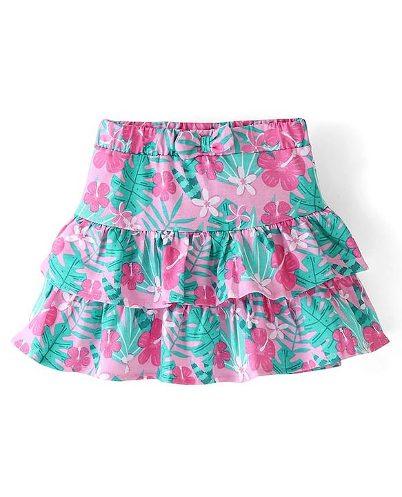 Babyhug Single Jersey Knit Mid Thigh Length Skirt with Floral Print - Pink