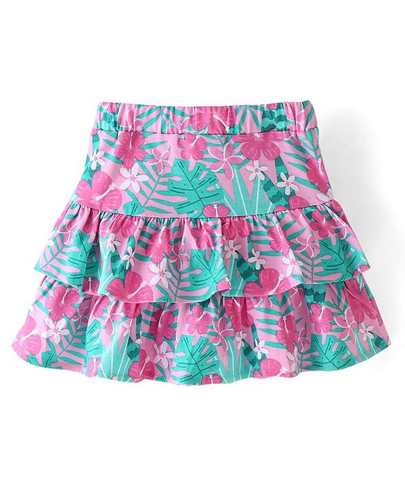 Babyhug Single Jersey Knit Mid Thigh Length Skirt with Floral Print - Pink