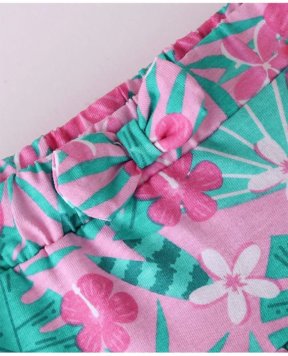 Babyhug Single Jersey Knit Mid Thigh Length Skirt with Floral Print - Pink