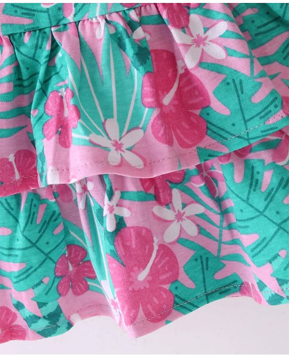 Babyhug Single Jersey Knit Mid Thigh Length Skirt with Floral Print - Pink