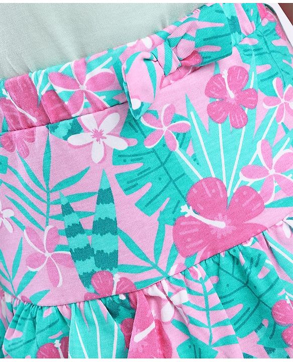 Babyhug Single Jersey Knit Mid Thigh Length Skirt with Floral Print - Pink