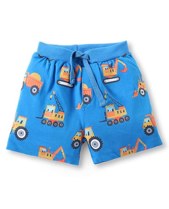 Babyhug Cotton Knit Half Sleeves Night Suit With Vehicle Print - Blue