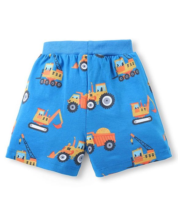 Babyhug Cotton Knit Half Sleeves Night Suit With Vehicle Print - Blue