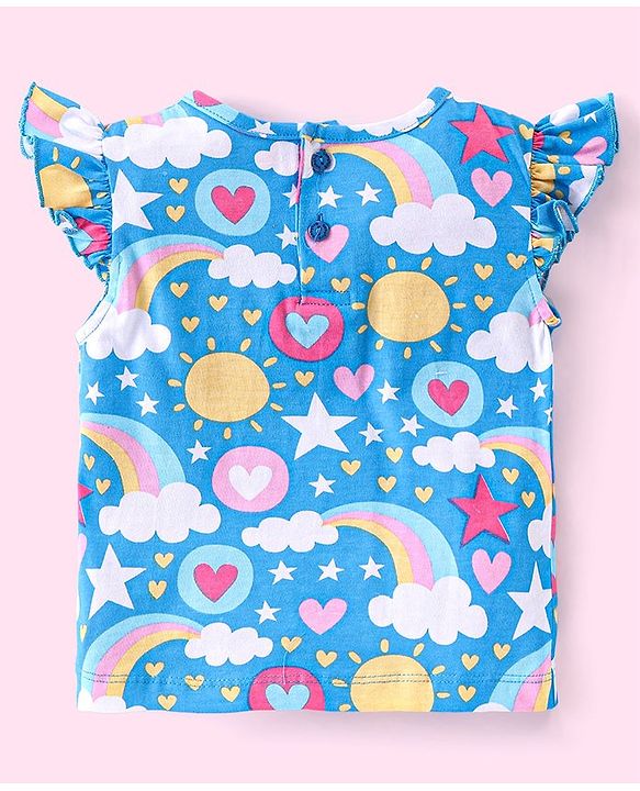 Babyhug Cotton Knit Half Sleeves  Night Suit with Rainbow Print - Blue