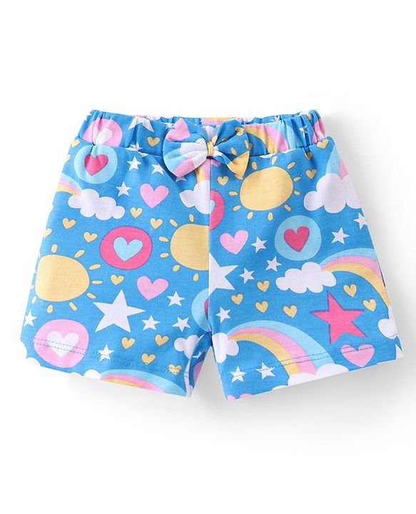Babyhug Cotton Knit Half Sleeves  Night Suit with Rainbow Print - Blue