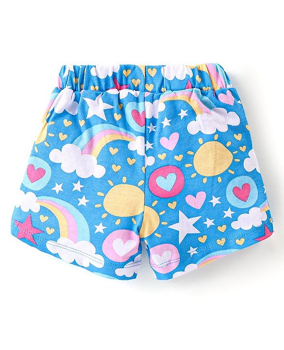 Babyhug Cotton Knit Half Sleeves  Night Suit with Rainbow Print - Blue