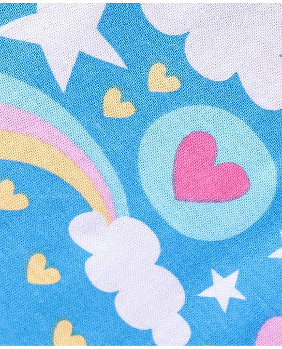 Babyhug Cotton Knit Half Sleeves  Night Suit with Rainbow Print - Blue