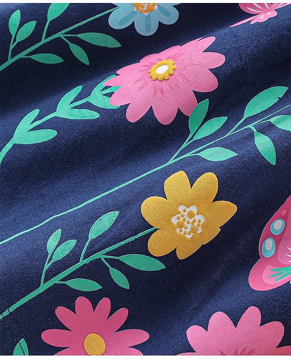 Babyhug Single Jersey Knit Mid Thigh Length Skirt Floral Print - Navy Blue