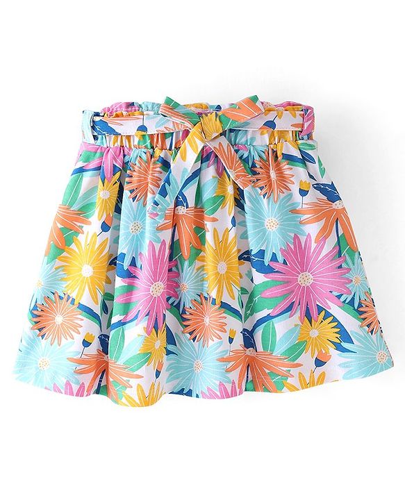 Babyhug Single Jersey Knit Mid Thigh Length Skirt with Floral Print - Multicolour