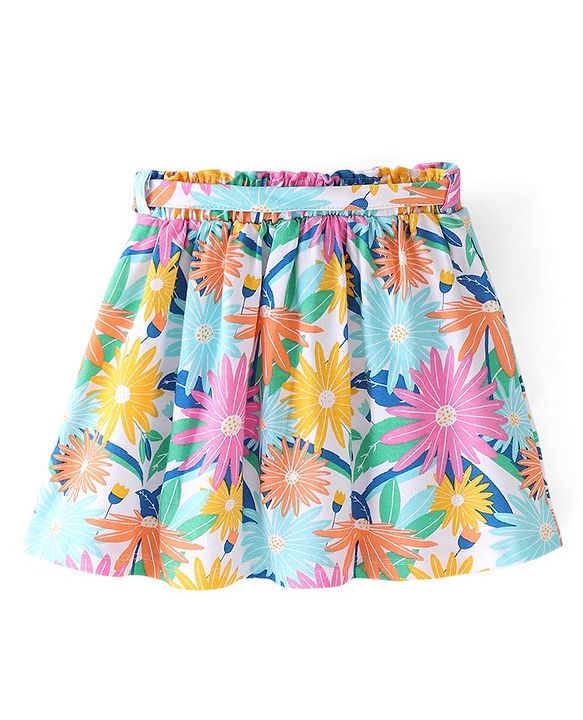 Babyhug Single Jersey Knit Mid Thigh Length Skirt with Floral Print - Multicolour