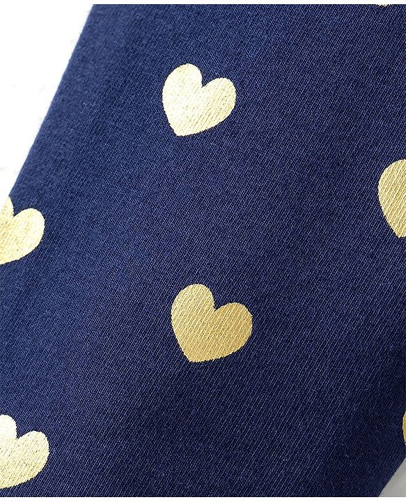 Babyhug Cotton Looper Knit Full Length Heart Printed Jeggings - Navy