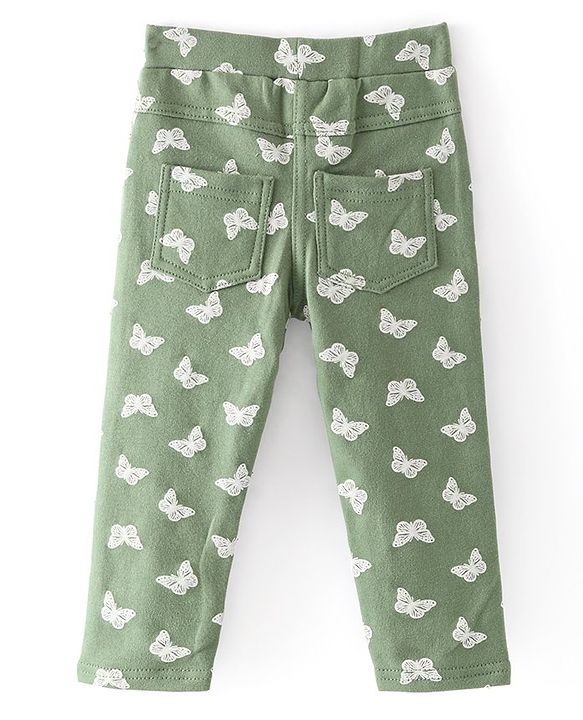 Babyhug Cotton Looper Full Length Jeggings Butterfly Print - Green