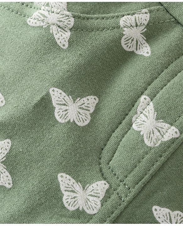 Babyhug Cotton Looper Full Length Jeggings Butterfly Print - Green