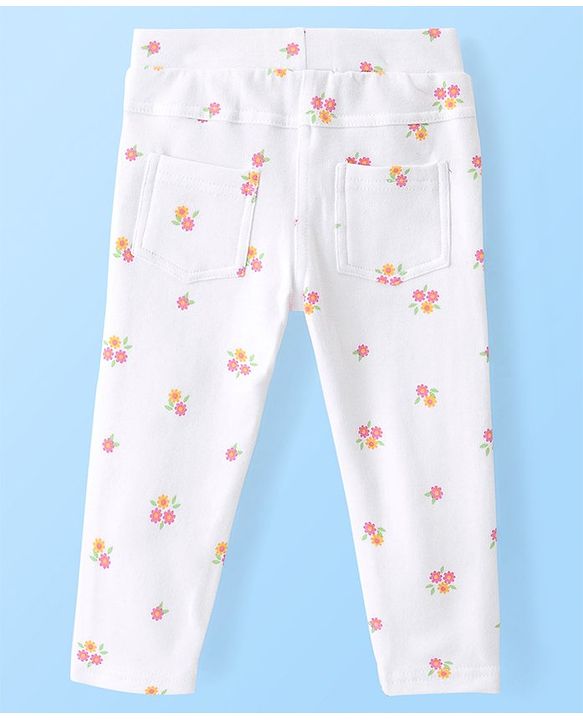 Babyhug Cotton Knit Full Length Looper Jeggings Floral Print - White