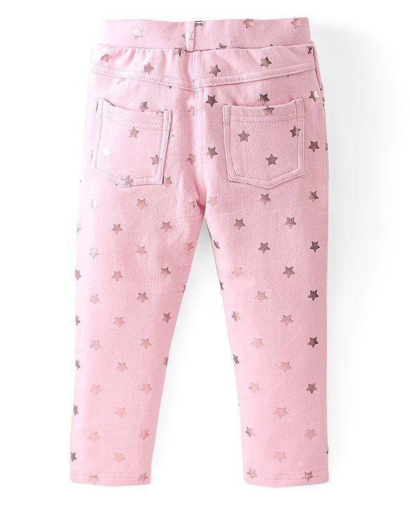 Babyhug Cotton Looper Knit Full Length  Jeggings Star Print -  Pink