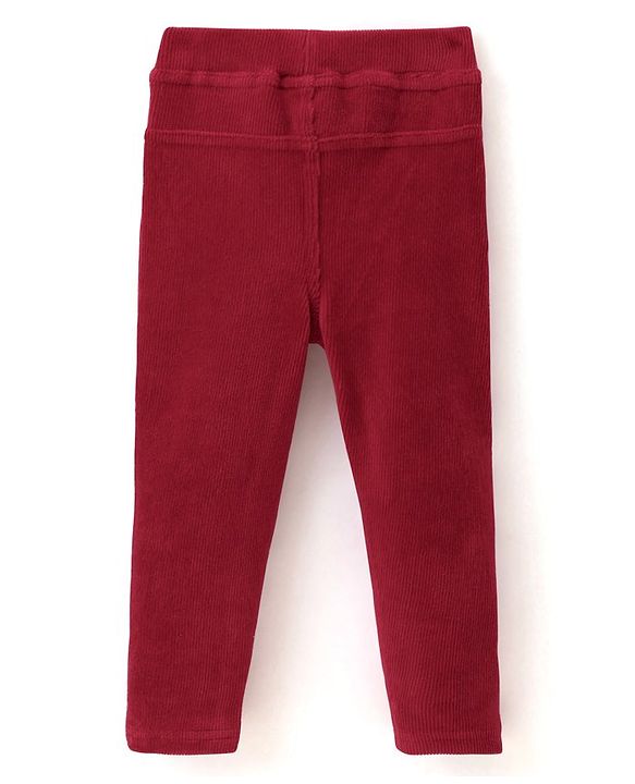 Babyhug Cotton Looper Knit Full Length Solid Jeggings - Red