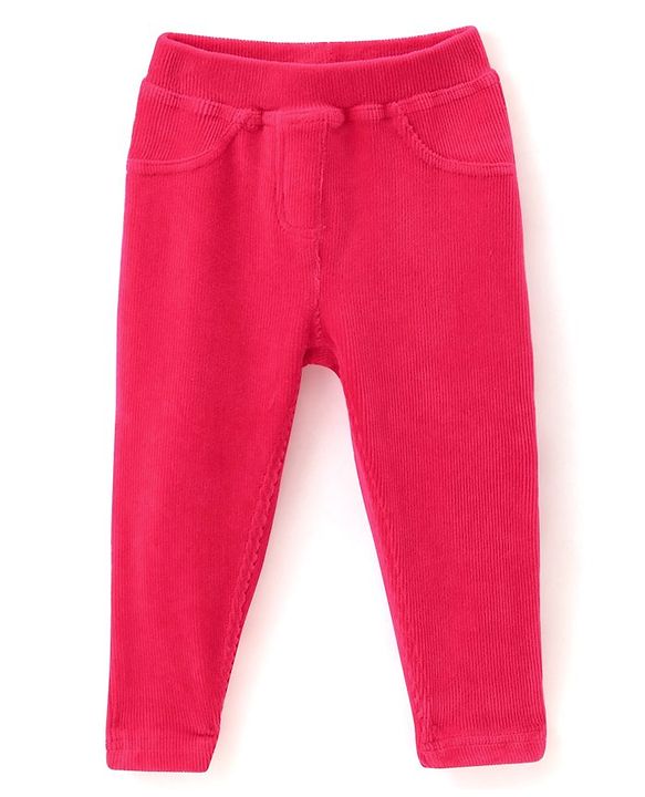 Babyhug Cotton Looper Knit Full Length Solid Jeggings - Fuchsia