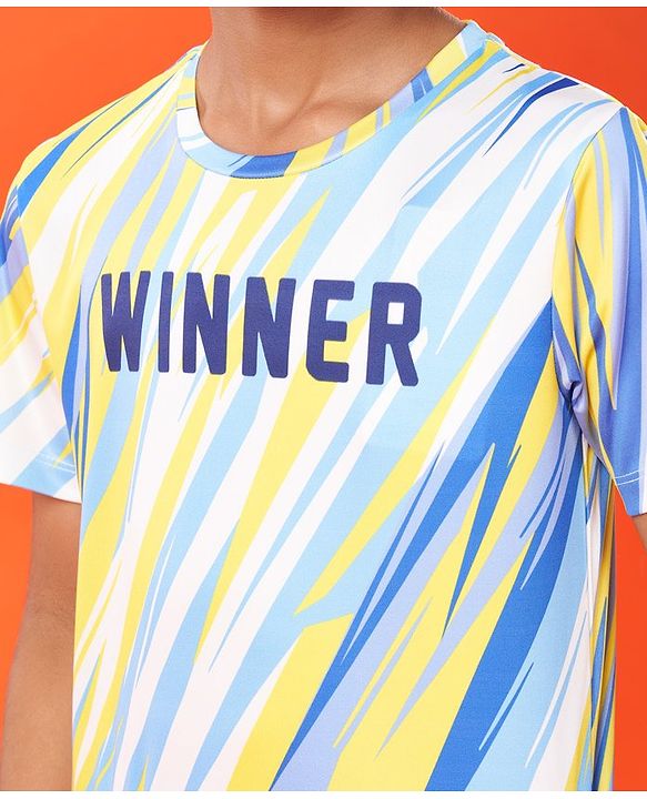Pine Active Half Sleeves High Stretch T-Shirt Text Print - Multicolor