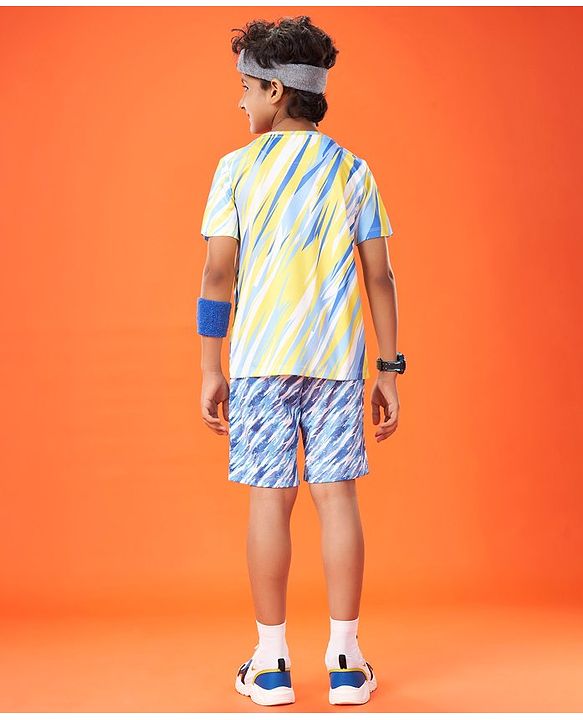 Pine Active Half Sleeves High Stretch T-Shirt Text Print - Multicolor