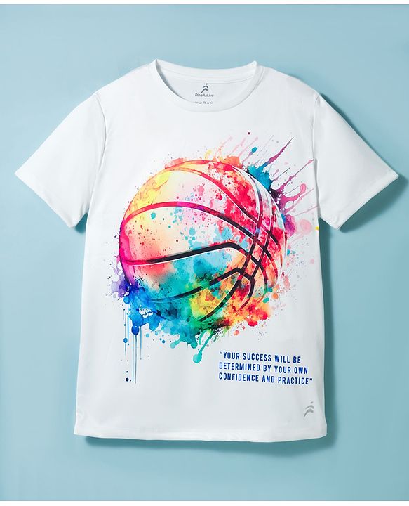 Pine Active Half Sleeves High Stretch T-Shirt Basketball Print - White