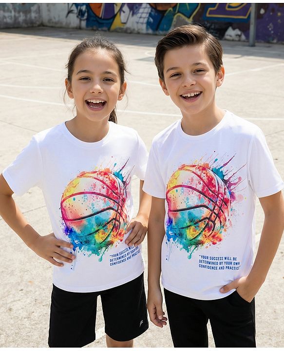Pine Active Half Sleeves High Stretch T-Shirt Basketball Print - White