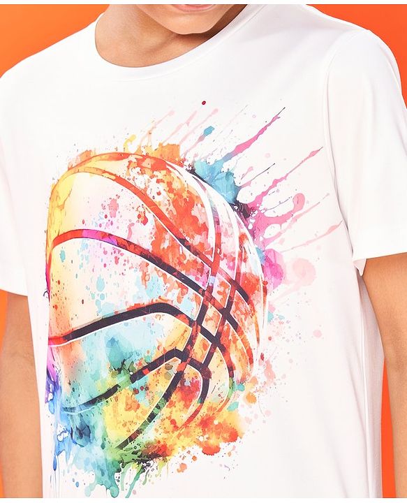 Pine Active Half Sleeves High Stretch T-Shirt Basketball Print - White