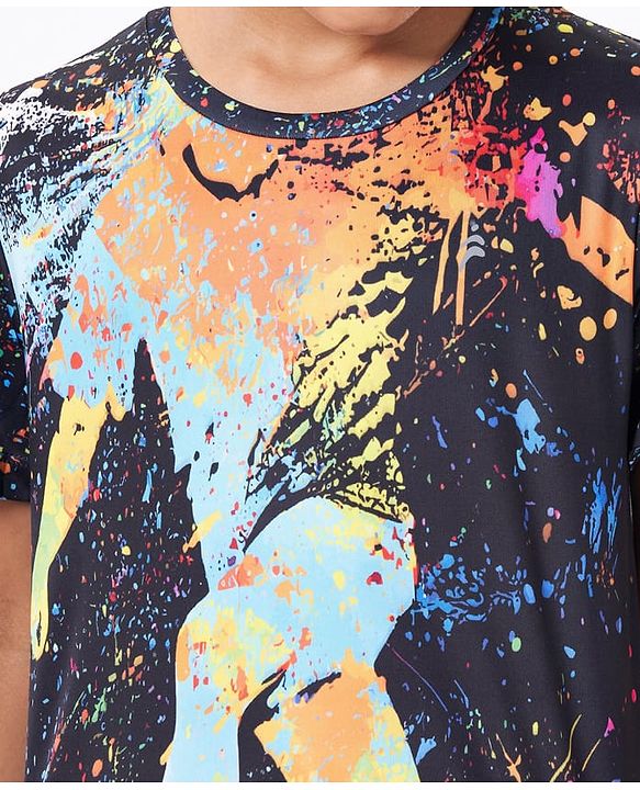 Pine Active Half Sleeves T-Shirt  Football Theme Print - Black