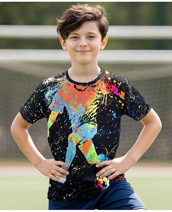 Pine Active Half Sleeves T-Shirt  Football Theme Print - Black