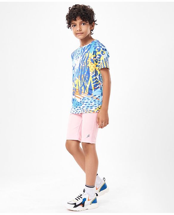 Pine Active Half Sleeves High Stretch T-Shirt Abstract Print - Multicolor