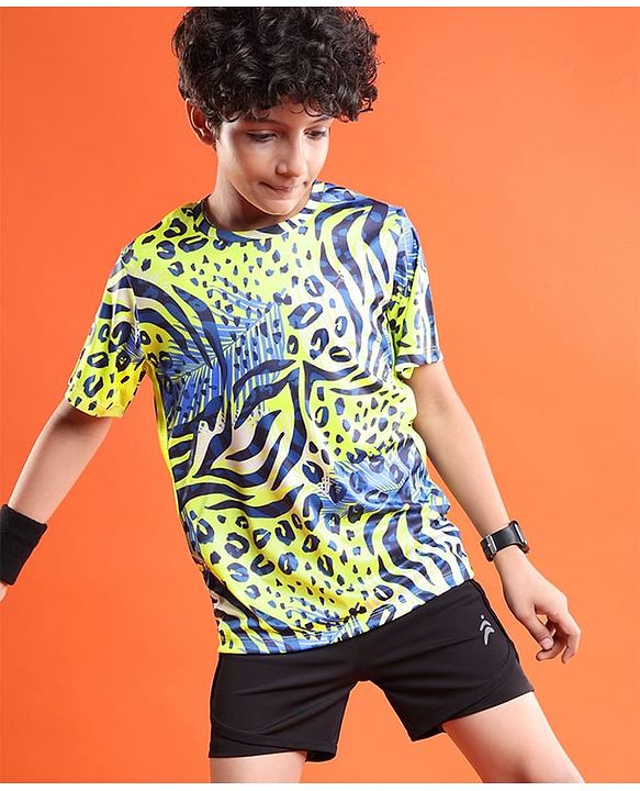 Pine Active Knit Half Sleeves High Stretch Printed T-Shirt - Multicolour