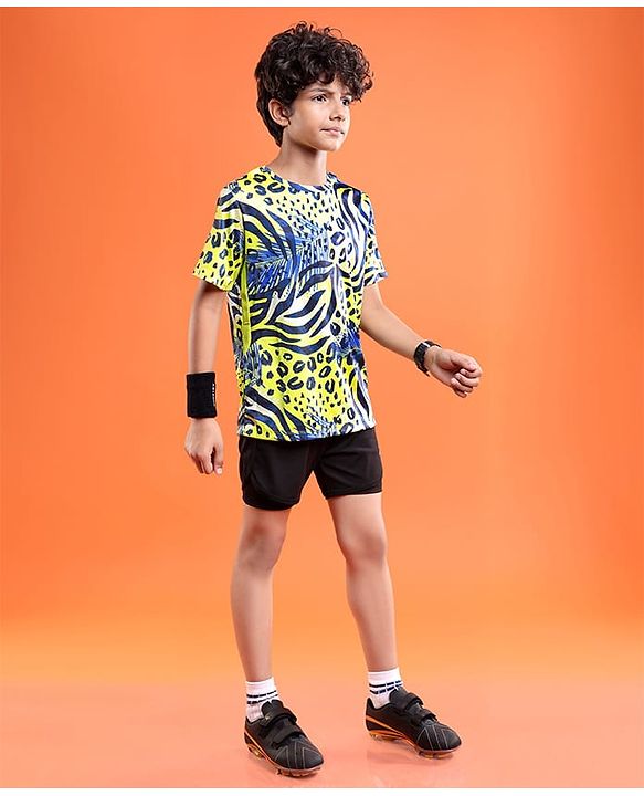 Pine Active Knit Half Sleeves High Stretch Printed T-Shirt - Multicolour