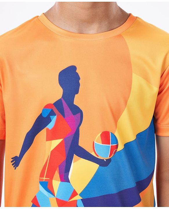 Pine Active Half Sleeves High Stretch T-Shirt Ball Print - Orange