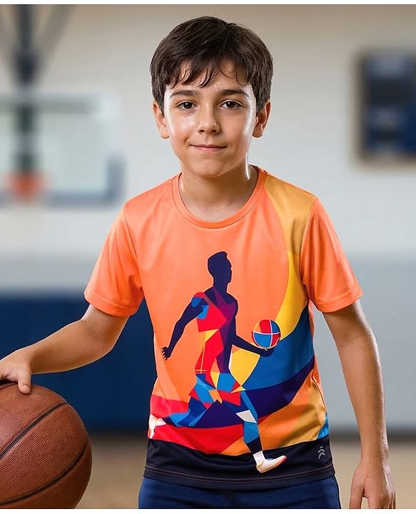 Pine Active Half Sleeves High Stretch T-Shirt Ball Print - Orange