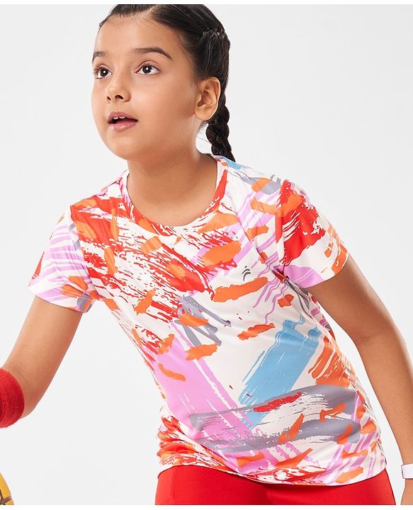 Pine Active Half Sleeves High Stretch T-Shirt  Splash Print - Multicolour