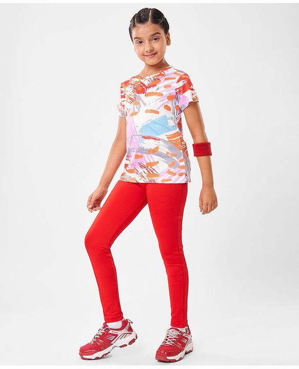 Pine Active Half Sleeves High Stretch T-Shirt  Splash Print - Multicolour
