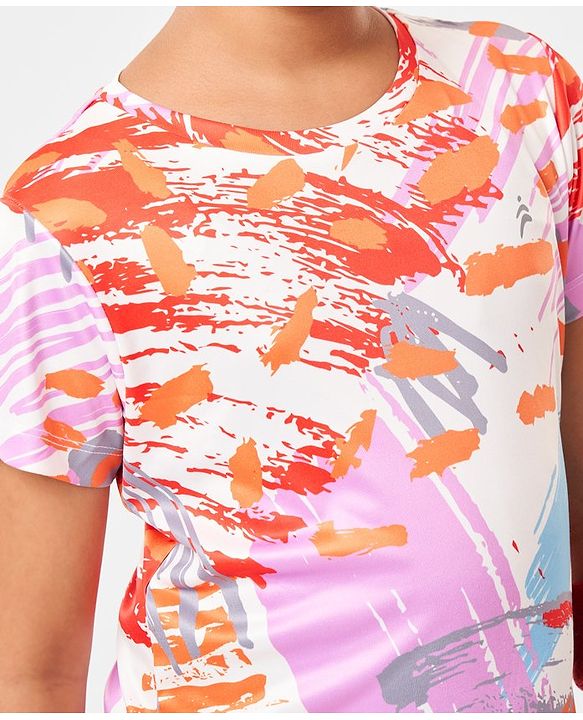Pine Active Half Sleeves High Stretch T-Shirt  Splash Print - Multicolour