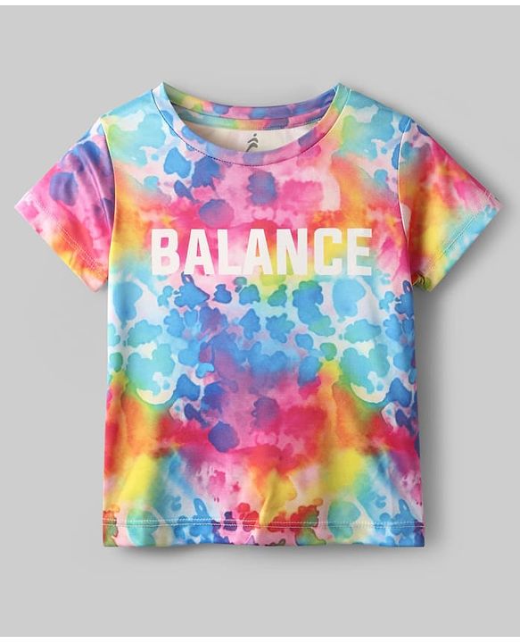 Pine Active  Half Sleeve High Stretch   T-Shirt with Water Colour Effect Text Print - Multicolor