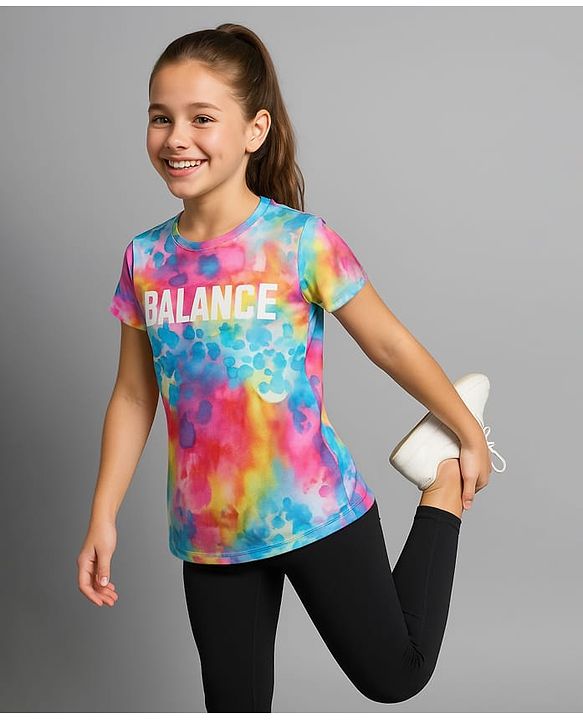 Pine Active  Half Sleeve High Stretch   T-Shirt with Water Colour Effect Text Print - Multicolor