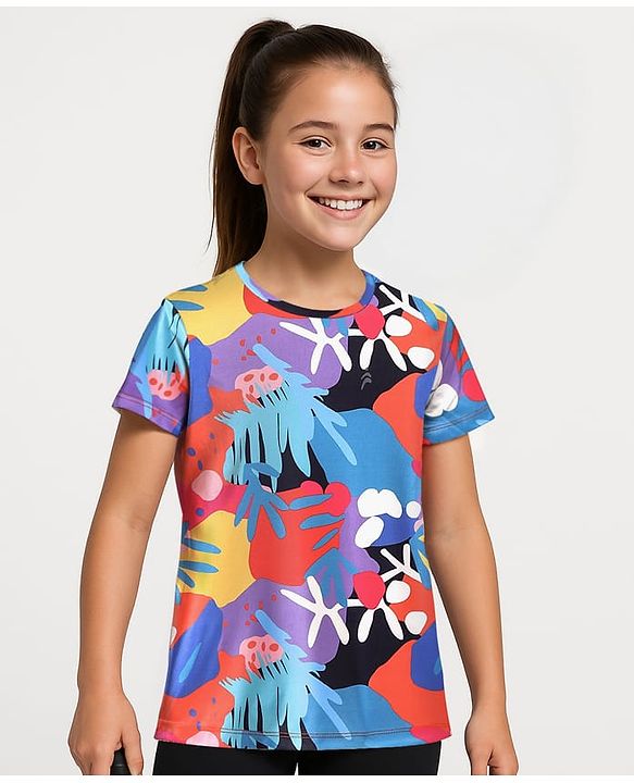 Pine Active Half Sleeves High Stretch T-Shirt Leaf Print- Multicolour