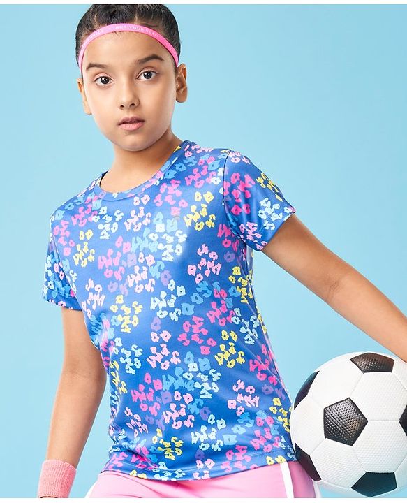 Pine Active Half Sleeves High Stretch T-Shirt Abstract Print - Multicolour