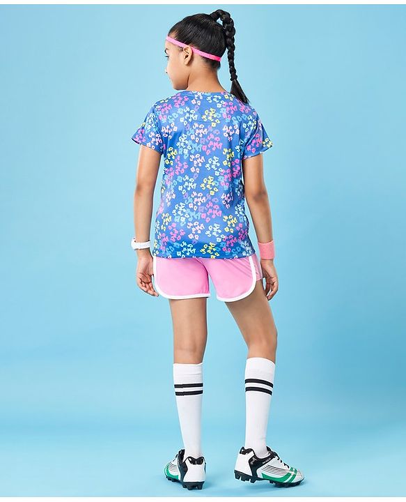 Pine Active Half Sleeves High Stretch T-Shirt Abstract Print - Multicolour