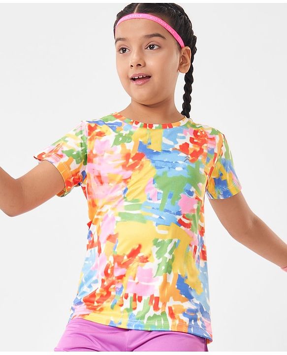 Pine Active Half Sleeves High Stretch T-Shirt Strokes Print - Multicolor
