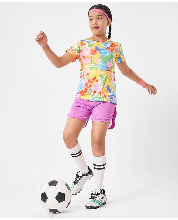Pine Active Half Sleeves High Stretch T-Shirt Strokes Print - Multicolor